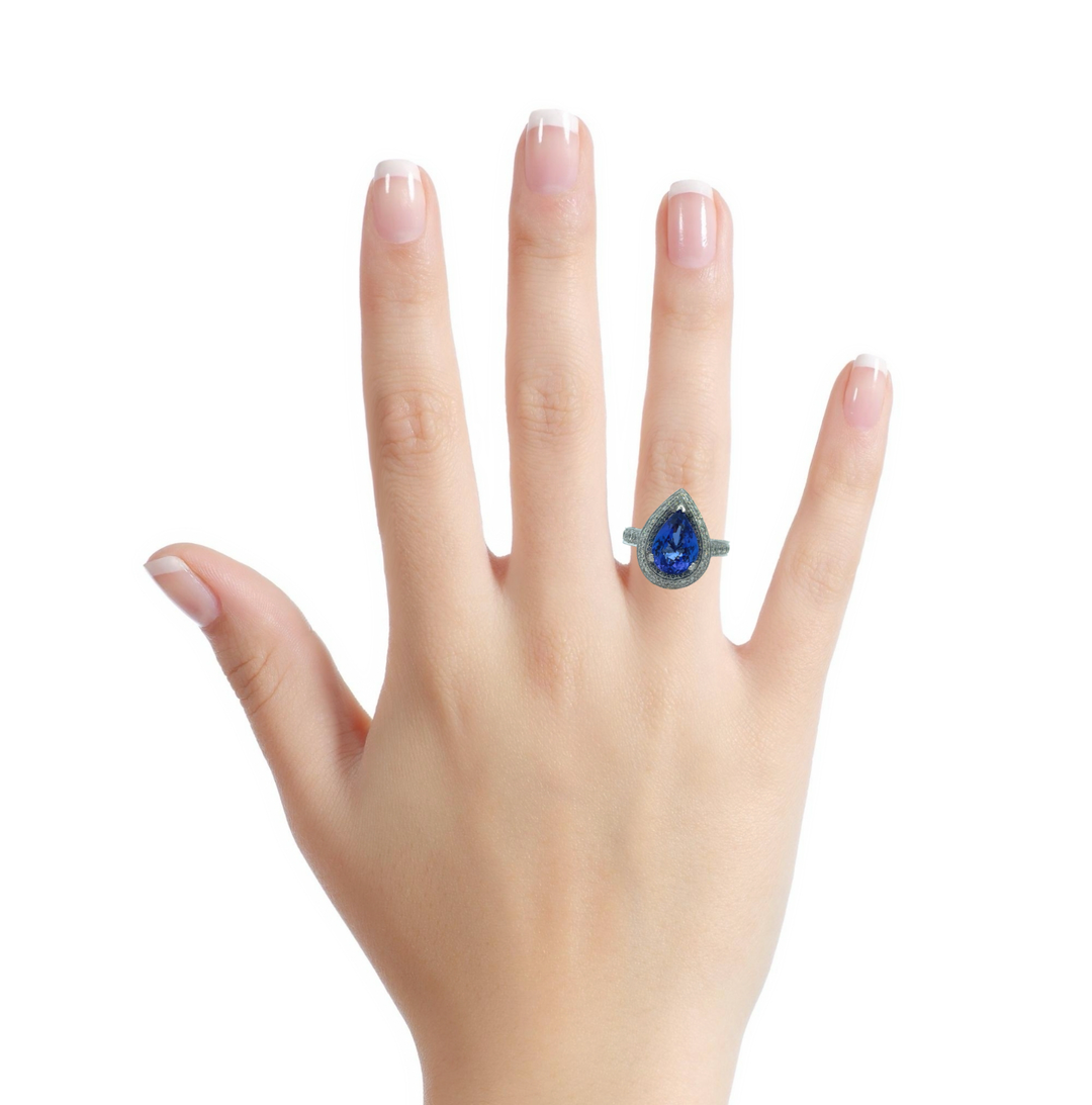 6.17 CT Tanzanite & 3.00 CTW Diamond 18K White Gold Pear-Shaped Halo Ring