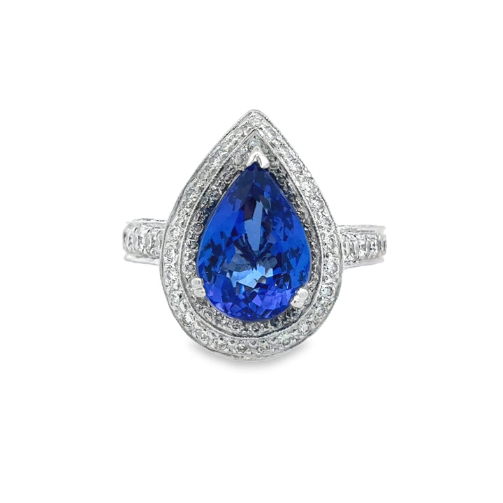 6.17 CT Tanzanite & 3.00 CTW Diamond 18K White Gold Pear-Shaped Halo Ring