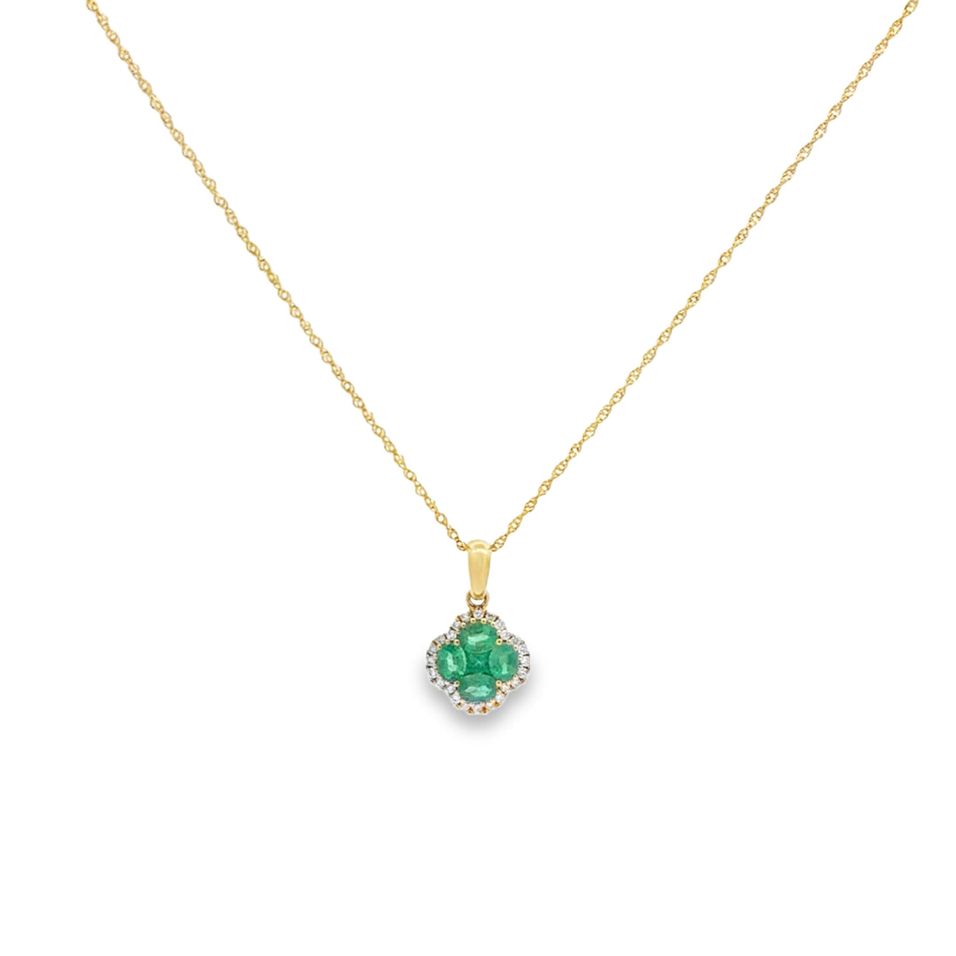 0.67 CTW Emerald & 0.12 CTW Diamond 11mm Pendant in 14K Yellow Gold