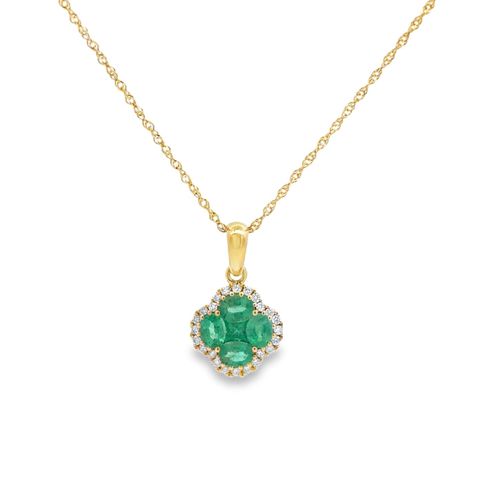 0.67 CTW Emerald & 0.12 CTW Diamond 11mm Pendant in 14K Yellow Gold