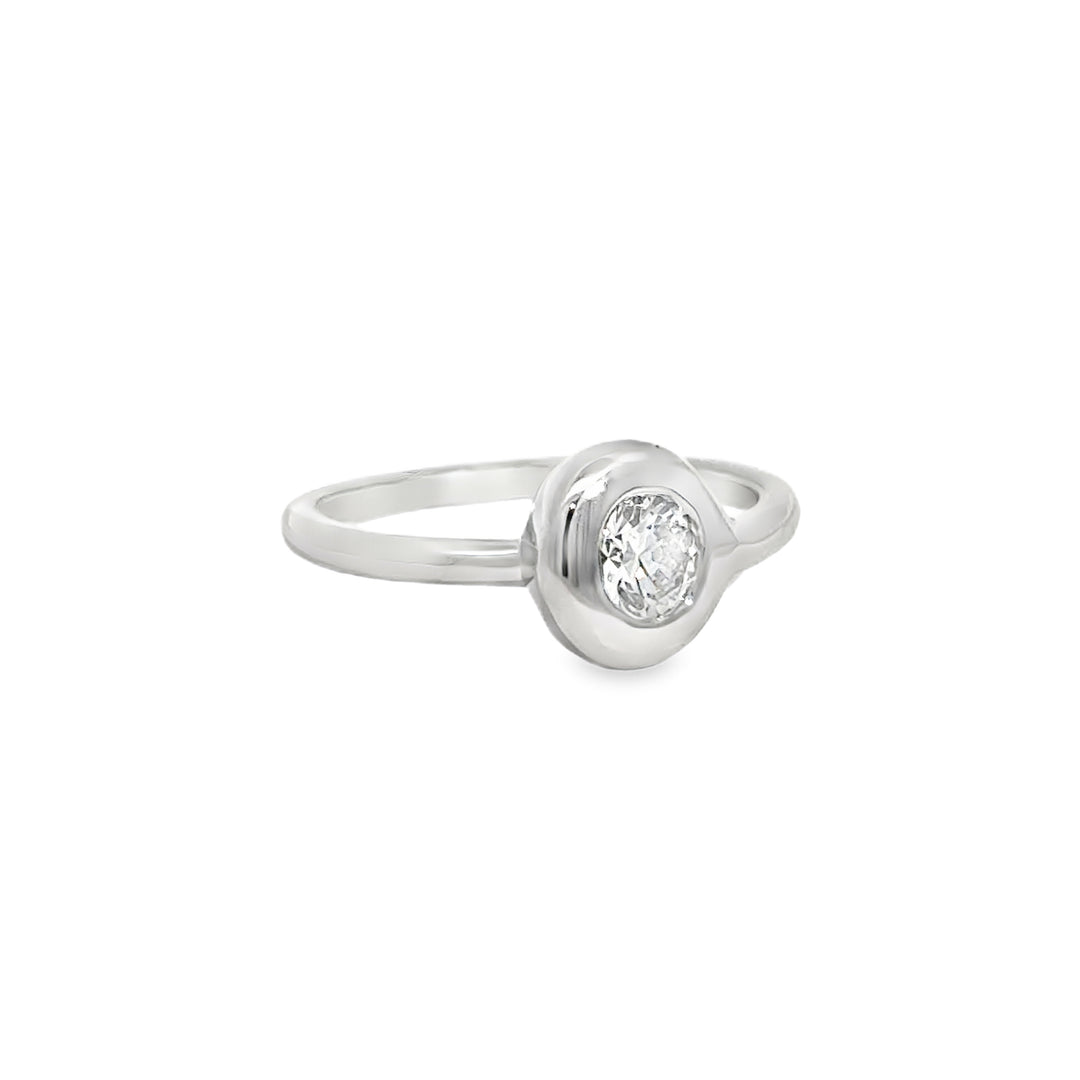 0.61 CT Diamond Platinum Bezel Set Off-Center Ring