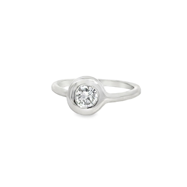 0.61 CT Diamond Platinum Bezel Set Off-Center Ring