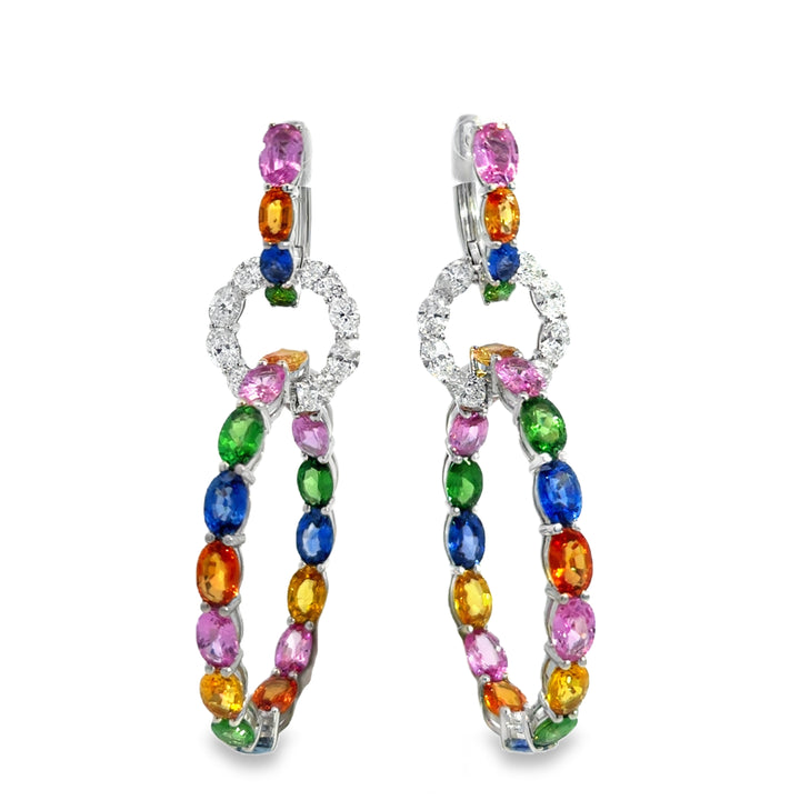 Robert Procop 22.11 CTW Multi-Color Sapphire, Tsavorite &amp; Diamond American Glamour Triple Hoop Earrings