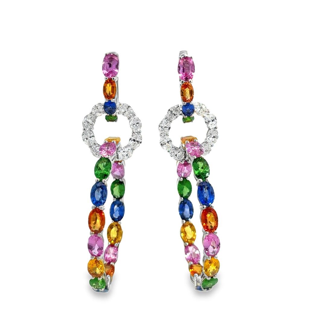 Robert Procop 22.11 CTW Multi-Color Sapphire, Tsavorite &amp; Diamond American Glamour Triple Hoop Earrings