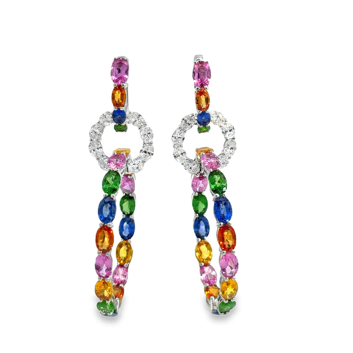 Robert Procop 22.11 CTW Multi-Color Sapphire, Tsavorite &amp; Diamond American Glamour Triple Hoop Earrings