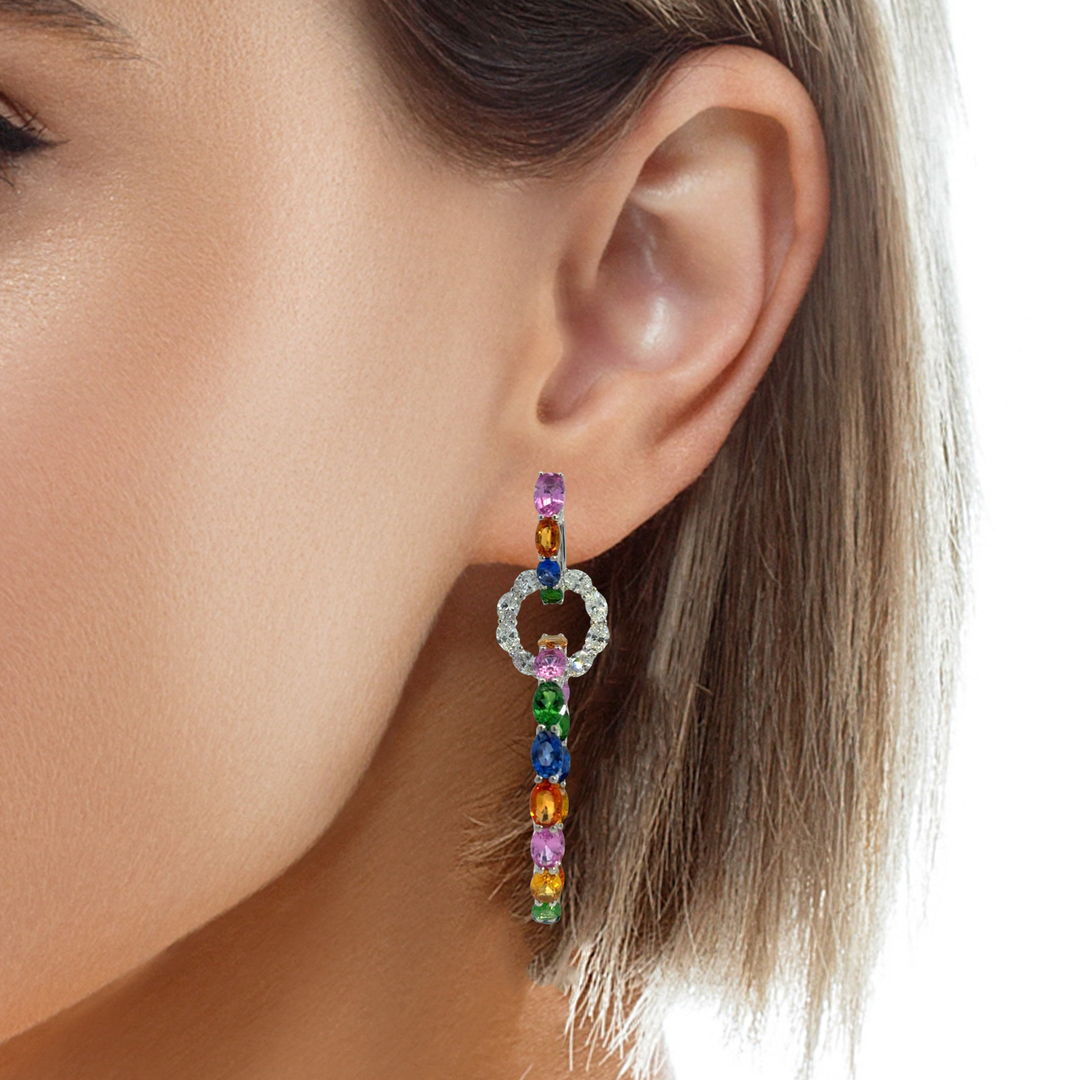 Robert Procop 22.11 CTW Multi-Color Sapphire, Tsavorite &amp; Diamond American Glamour Triple Hoop Earrings