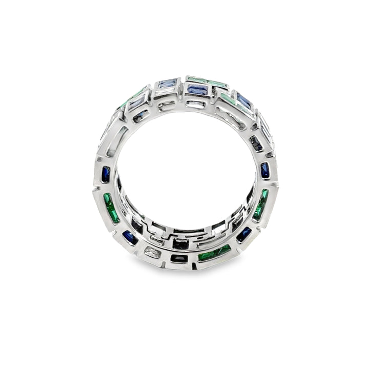 Masterpiece 5.49 CTW Emerald, Blue Sapphire & Diamond French-Cut Eternity Ring – Platinum