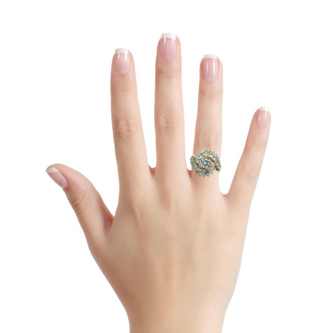 1.75 CTW Diamond Cluster 14K Yellow Gold Baguette & Round Ring