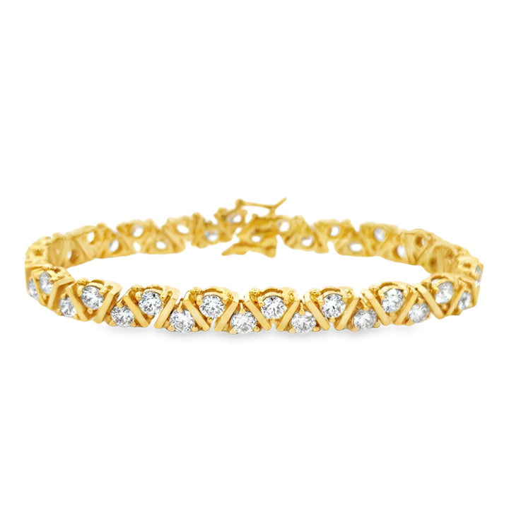 9.5 CTW Diamond 14K Yellow Gold X-Link Tennis Bracelet