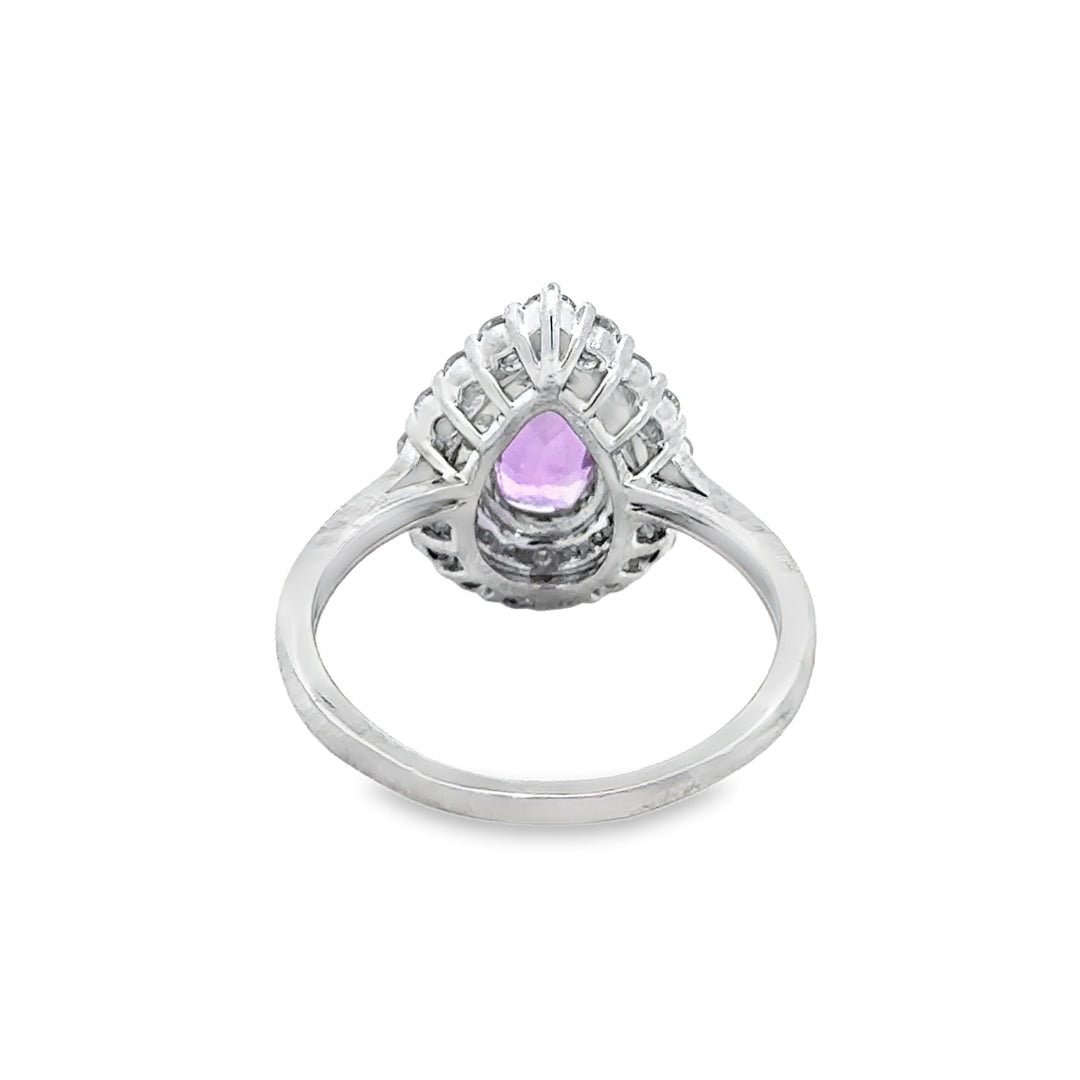 Pink Topaz & 0.40 CTW Diamond 14K White Gold Pear Halo Ring
