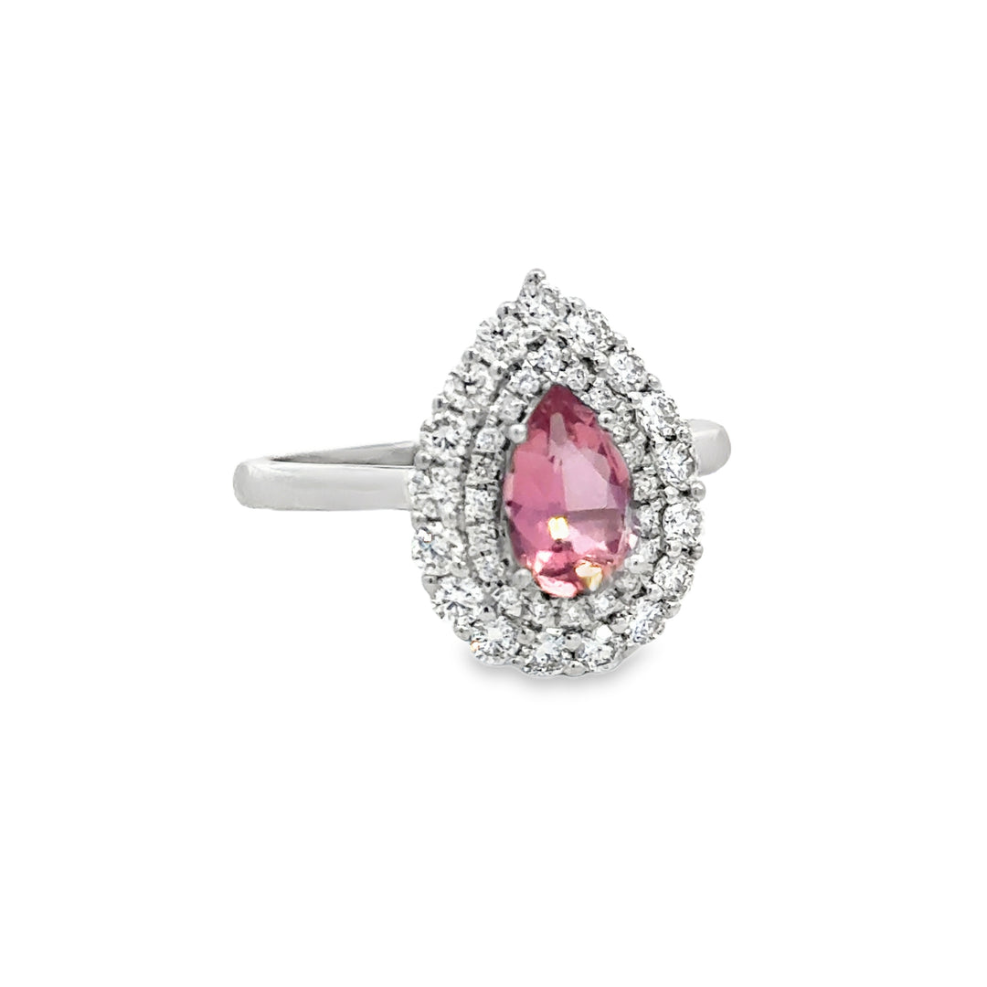 Pink Topaz & 0.40 CTW Diamond 14K White Gold Pear Halo Ring