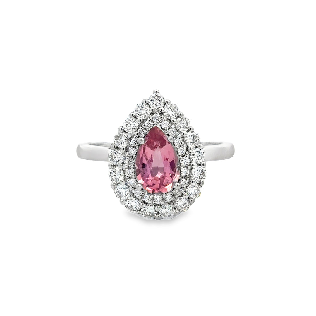 Pink Topaz & 0.40 CTW Diamond 14K White Gold Pear Halo Ring