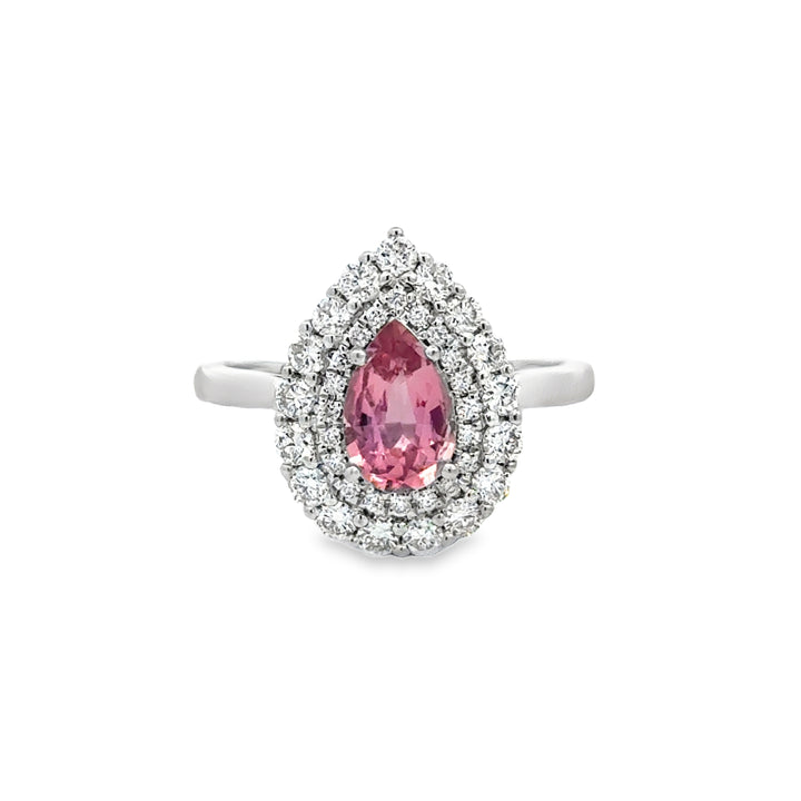 Pink Topaz & 0.40 CTW Diamond 14K White Gold Pear Halo Ring