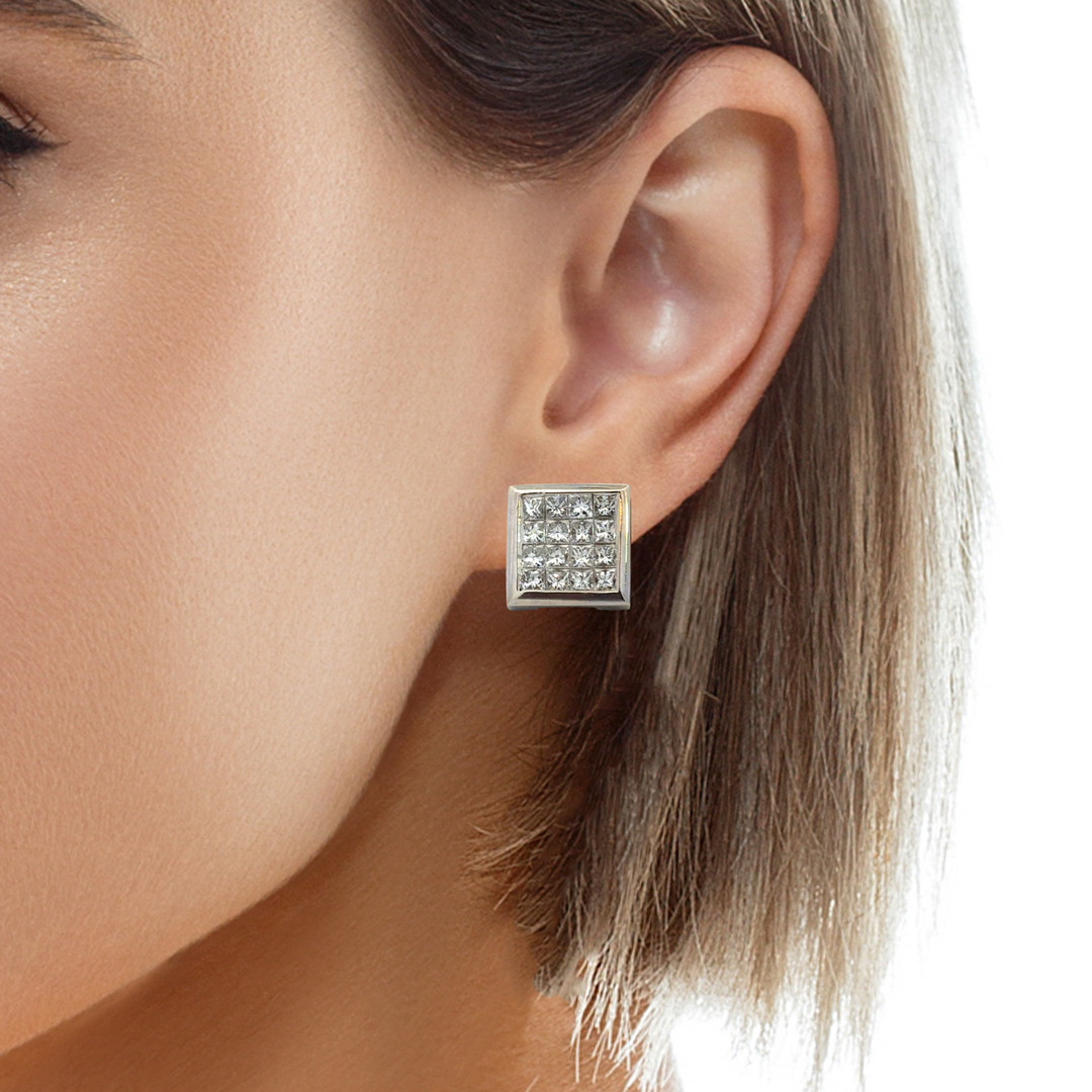 3.00 CTW Princess Cut Diamond 14K White Gold Large Square Post Earrings – 12mm