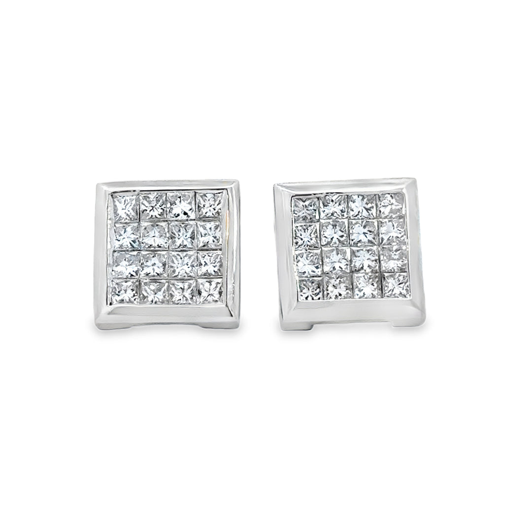 3.00 CTW Princess Cut Diamond 14K White Gold Large Square Post Earrings – 12mm