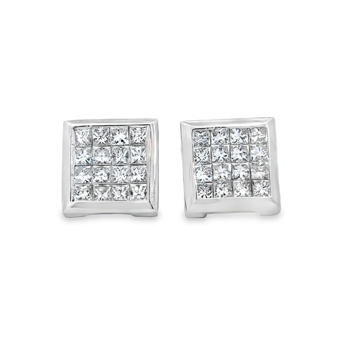 3.00 CTW Princess Cut Diamond 14K White Gold Large Square Post Earrings – 12mm