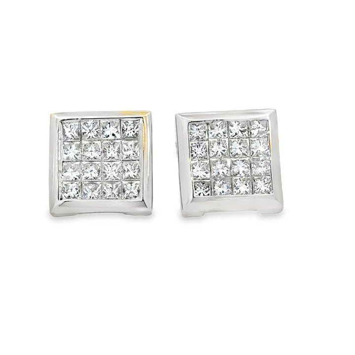 3.00 CTW Princess Cut Diamond 14K White Gold Large Square Post Earrings – 12mm