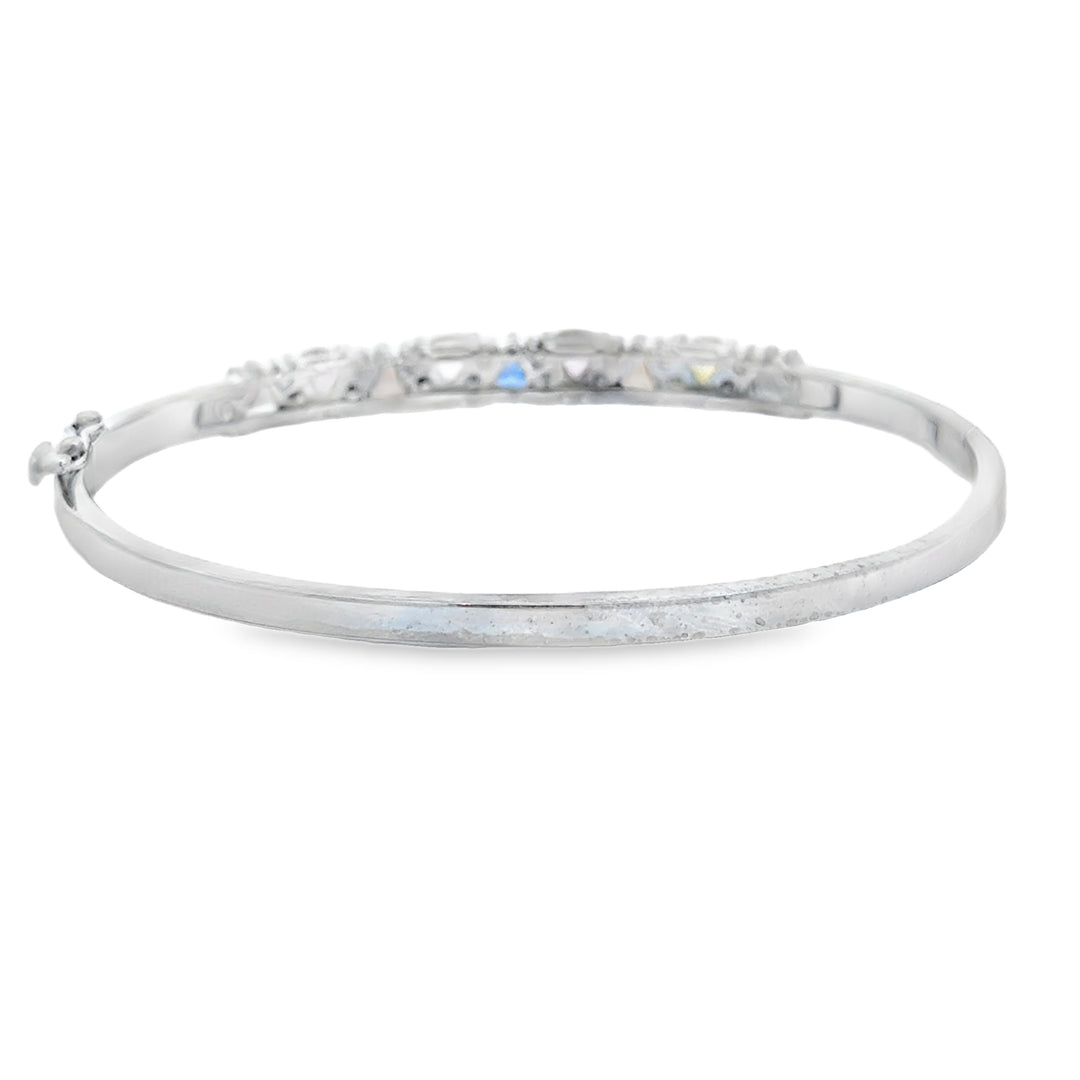 Multi-Colored Sapphire &amp; Approx 0.60 CTW Diamond 14K White Gold Hinged Bangle Bracelet