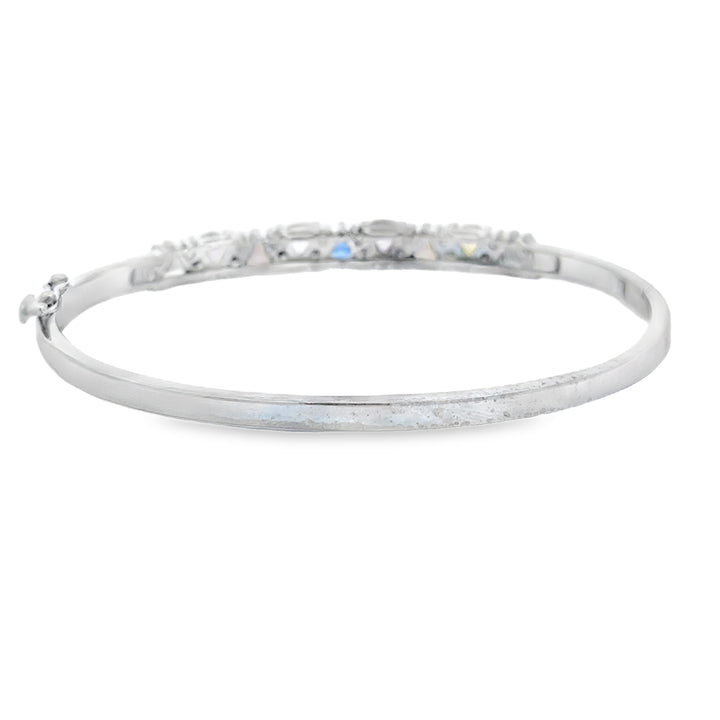 Multi-Colored Sapphire &amp; Approx 0.60 CTW Diamond 14K White Gold Hinged Bangle Bracelet