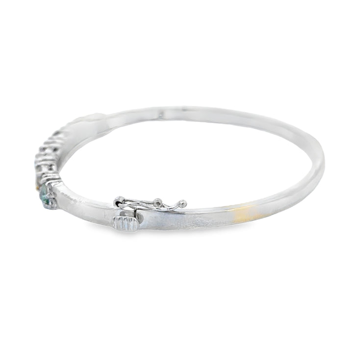 Multi-Colored Sapphire & Approx 0.60 CTW Diamond 14K White Gold Hinged Bangle Bracelet