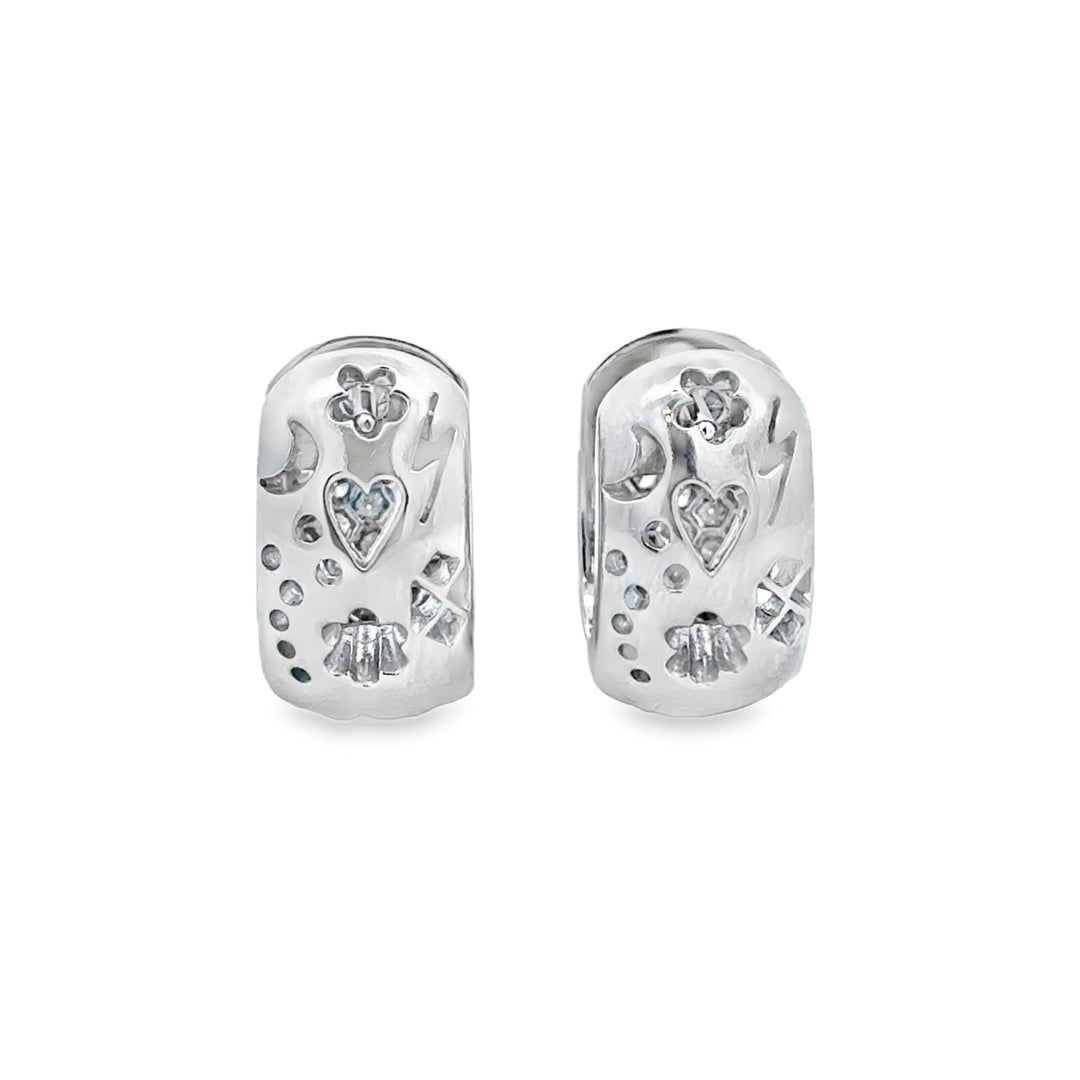 1.20 CTW Diamond Pavé Hoop Huggie Earrings 14K White Gold – 16mm