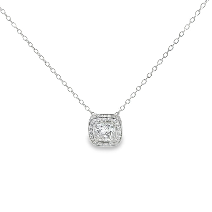 1.08 CTW Cushion Diamond Platinum Pendant Necklace