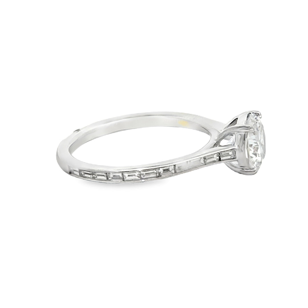 Straight Baguette Engagement Semi-Mount 18K White Gold Ring