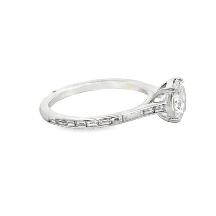 Straight Baguette Engagement Semi-Mount 18K White Gold Ring