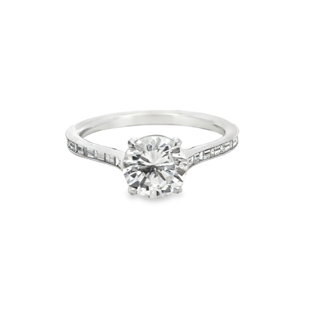 Straight Baguette Engagement Semi-Mount 18K White Gold Ring