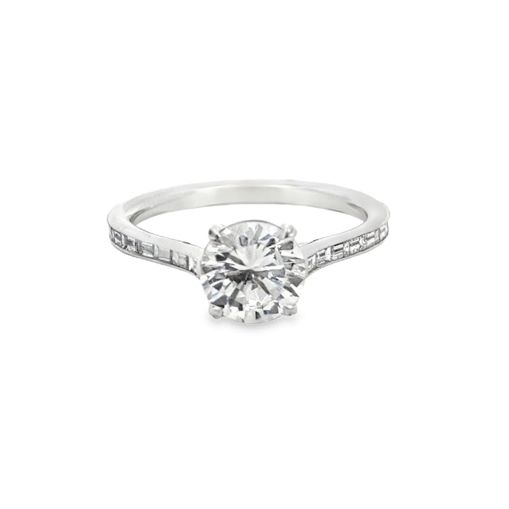 Straight Baguette Engagement Semi-Mount 18K White Gold Ring