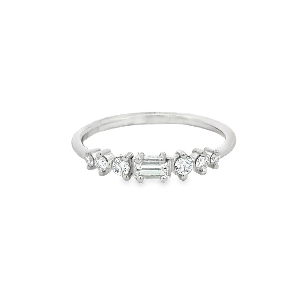 0.31 CTW Diamond 14K White Gold Band – Round & Baguette Accents, 3.2mm