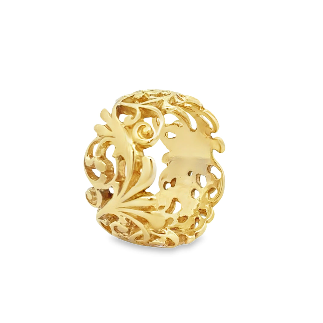14K Yellow Gold Wide Filigree Band – 10.75mm