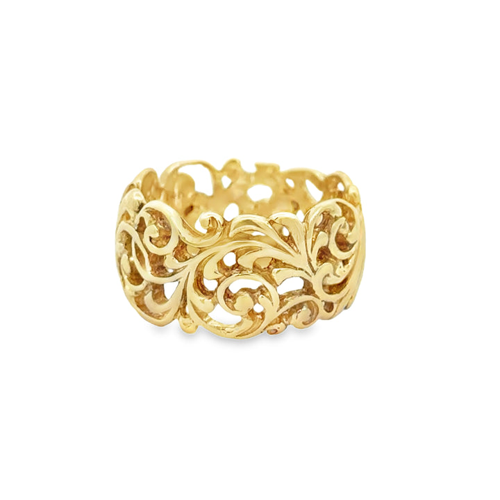 14K Yellow Gold Wide Filigree Band – 10.75mm