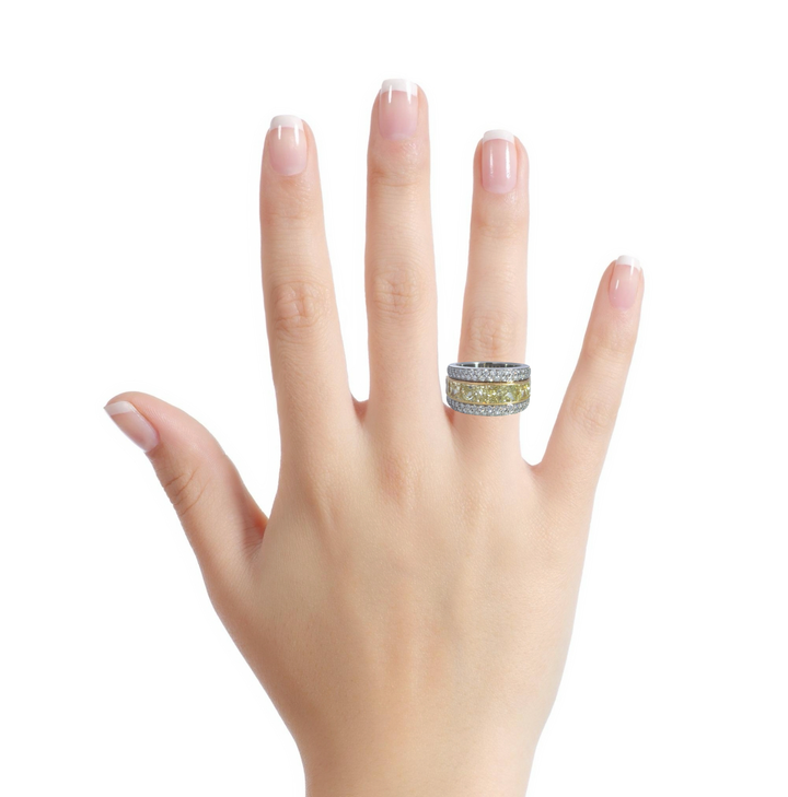6.25 CTW Fancy Yellow &amp; White Diamond Platinum and 18K Yellow Gold Wide Band Ring