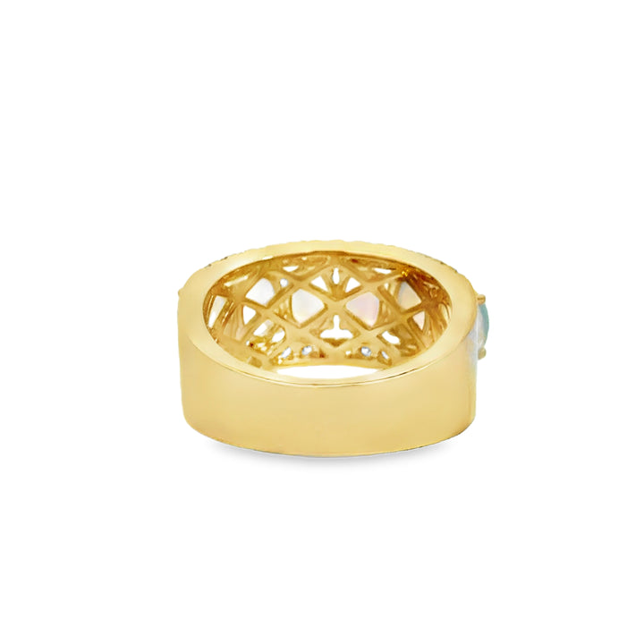1.95 CTW Opal & 0.43 CTW Diamond Wide Band Ring in 14K Yellow Gold