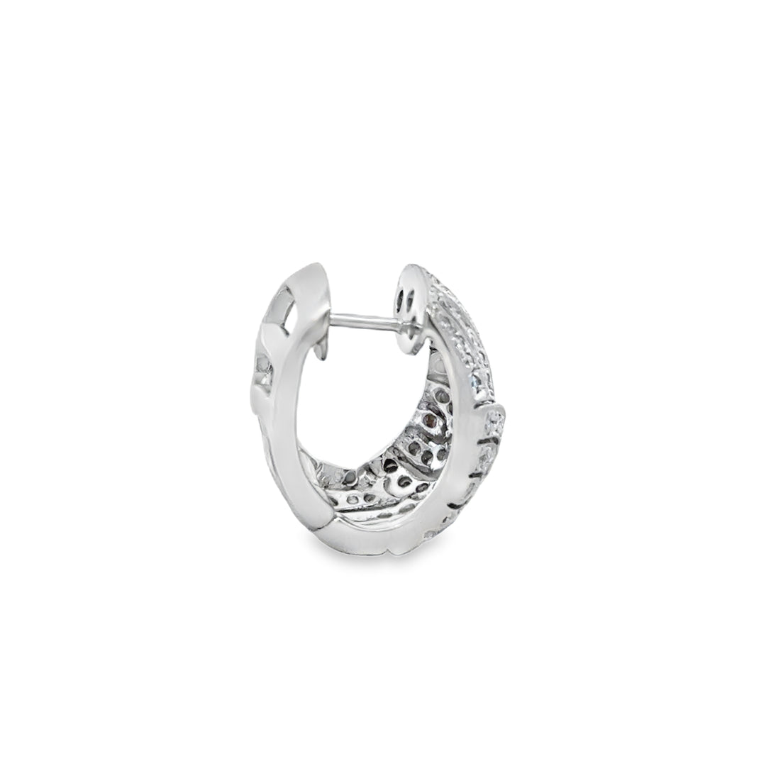 1.30 CTW Diamond 19mm 14K White Gold Hoop Earrings