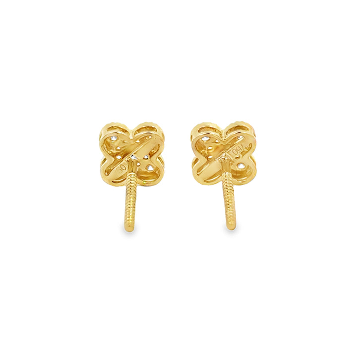 0.18 CTW Diamond 18K Yellow Gold Clover Stud Earrings