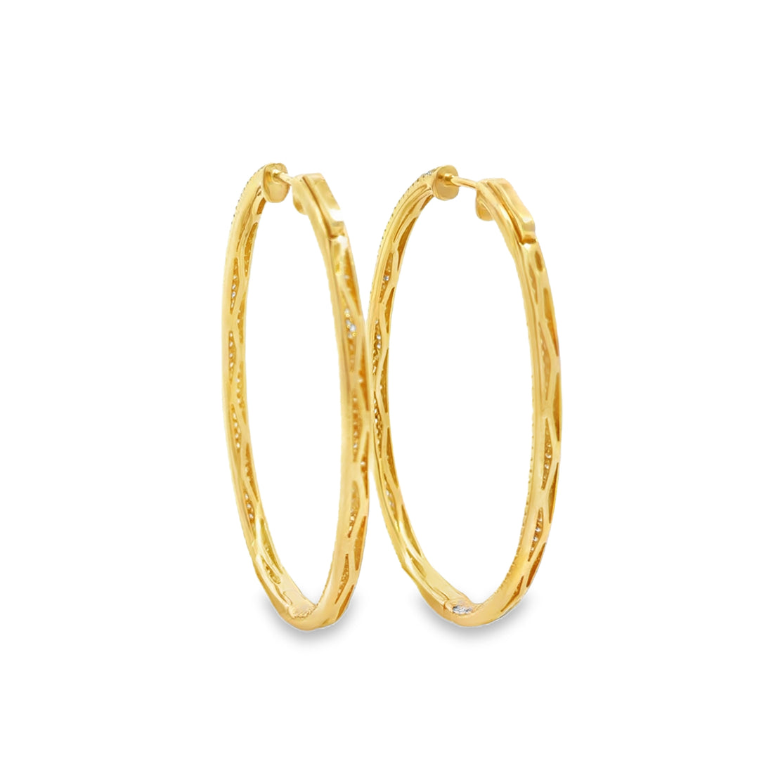 0.82 CTW Diamond 18K Yellow Gold Inside-Out Oval Hoop Earrings