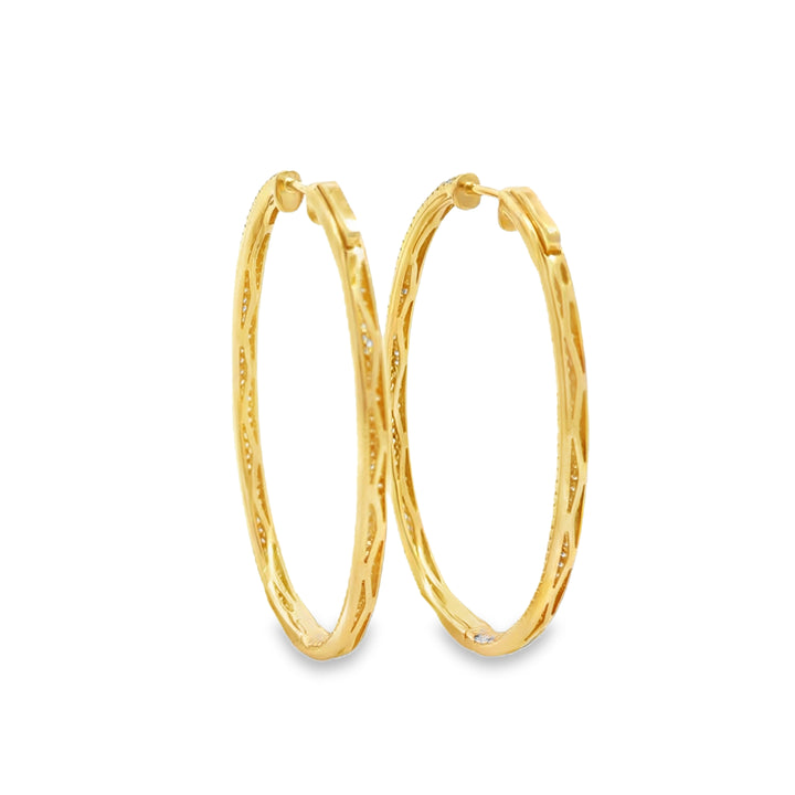 0.82 CTW Diamond 18K Yellow Gold Inside-Out Oval Hoop Earrings