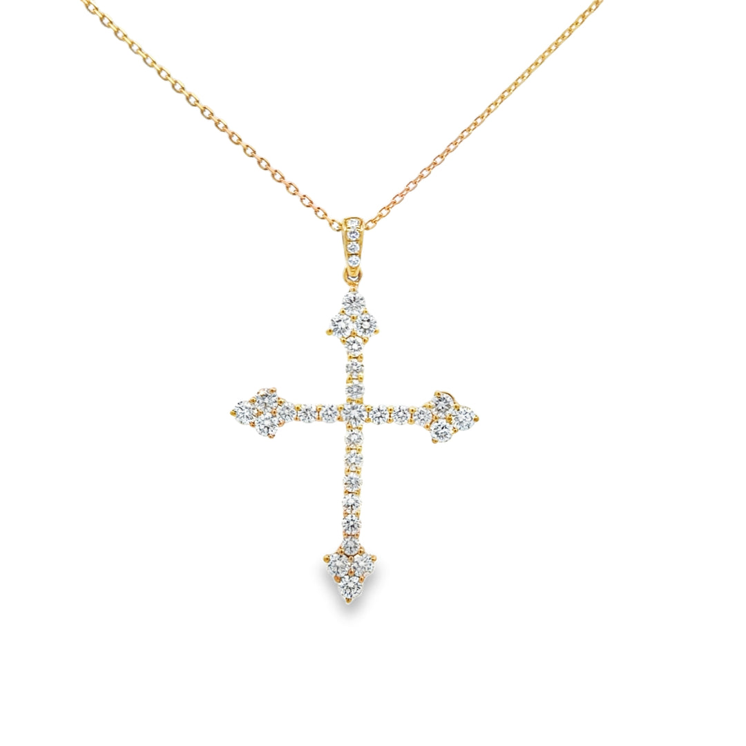 1.27 CTW Diamond 18K Yellow Gold Cross Pendant Necklace