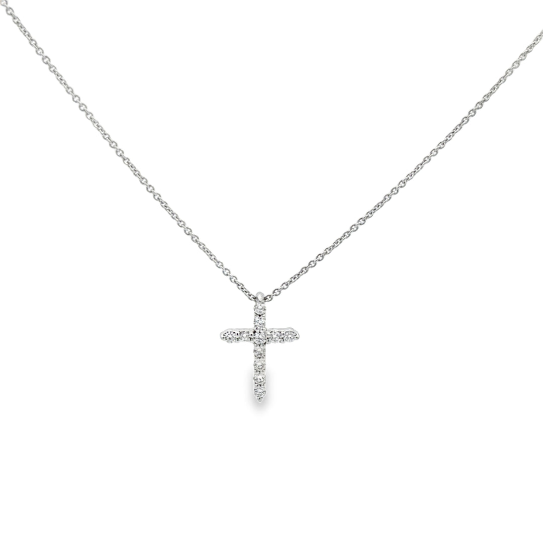 0.15 CTW Diamond 18K White Gold Mini Cross Pendant Necklace