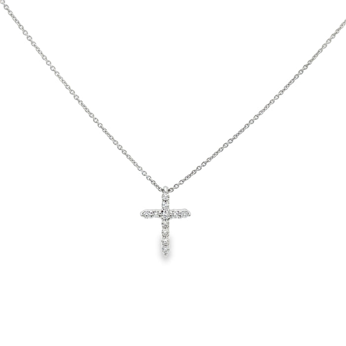 0.15 CTW Diamond 18K White Gold Mini Cross Pendant Necklace
