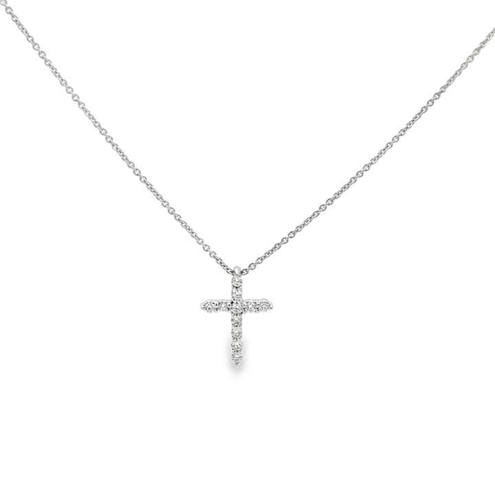 0.15 CTW Diamond 18K White Gold Mini Cross Pendant Necklace