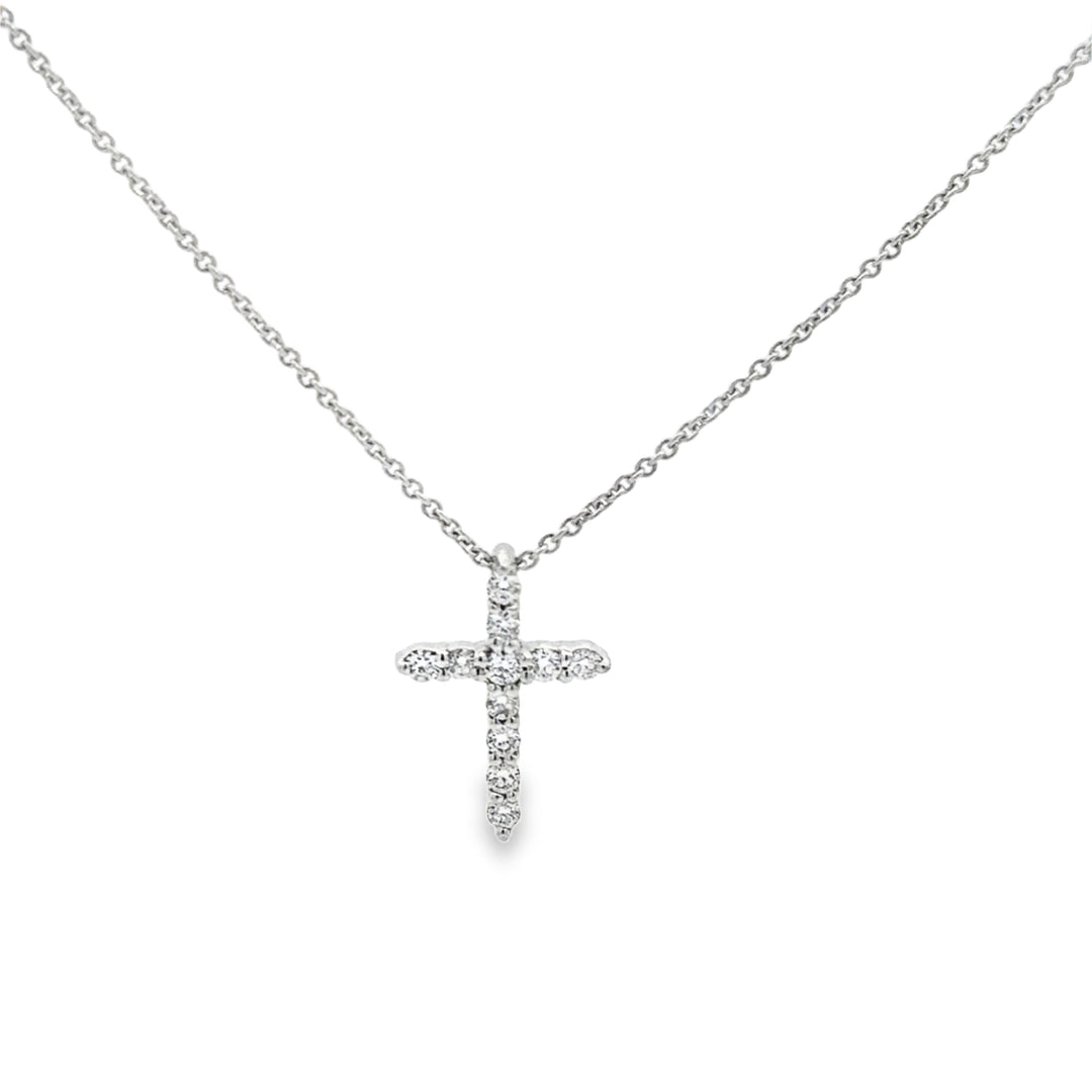 0.15 CTW Diamond 18K White Gold Mini Cross Pendant Necklace