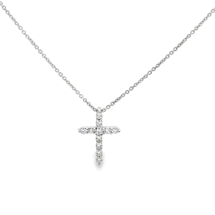 0.15 CTW Diamond 18K White Gold Mini Cross Pendant Necklace