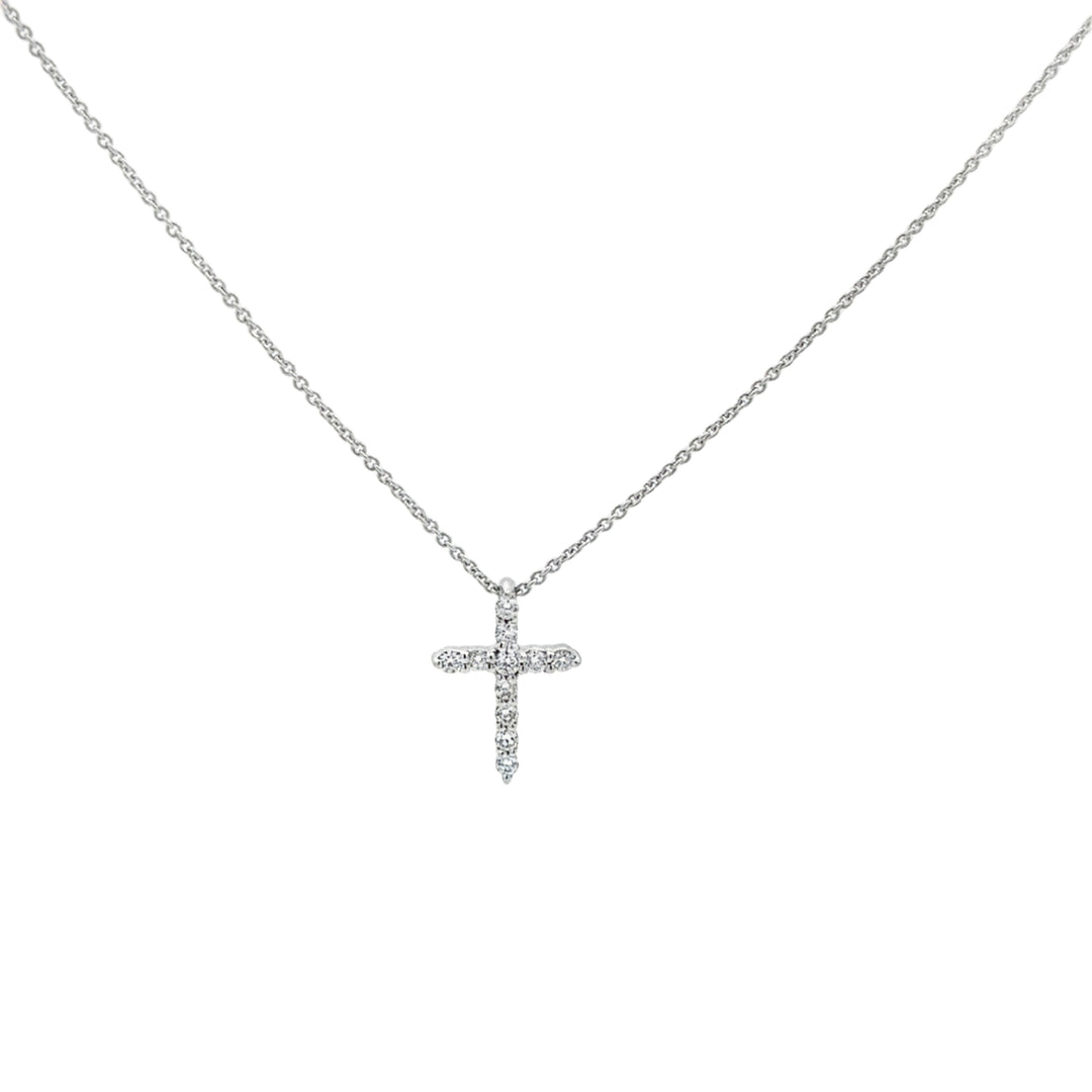 0.15 CTW Diamond 18K White Gold Mini Cross Pendant Necklace