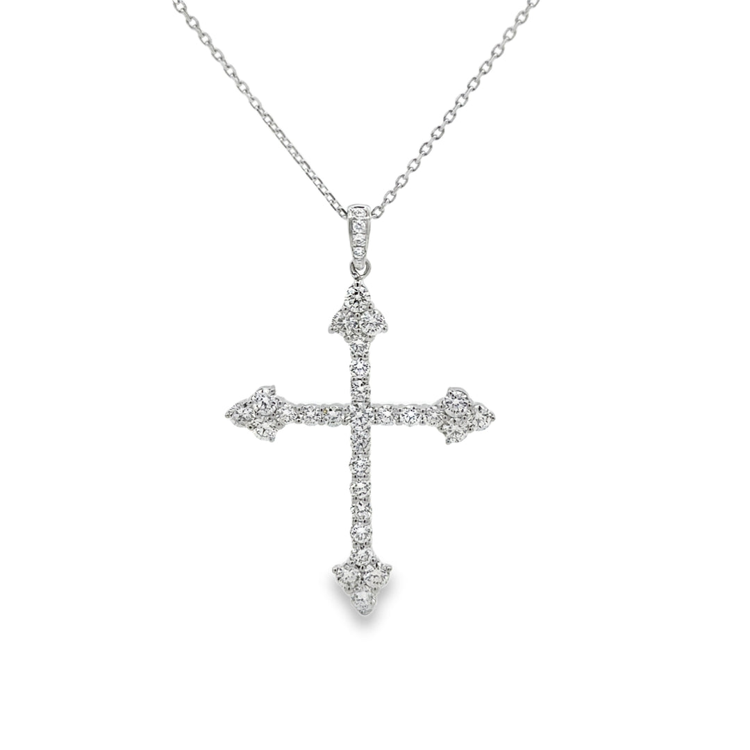1.30 CTW Diamond 18K White Gold Cross Pendant Necklace