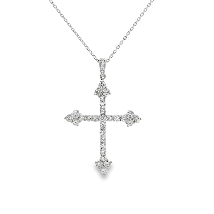 1.30 CTW Diamond 18K White Gold Cross Pendant Necklace