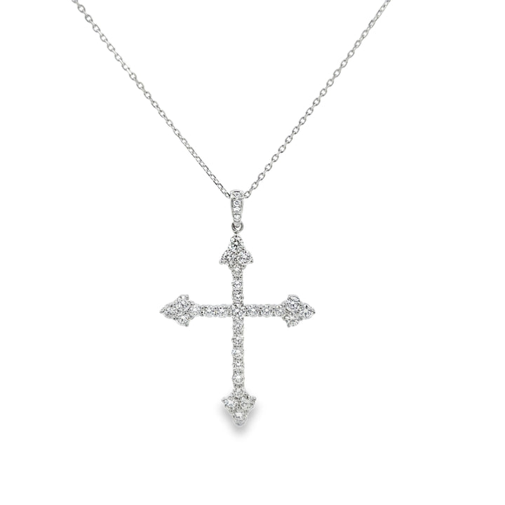 1.30 CTW Diamond 18K White Gold Cross Pendant Necklace