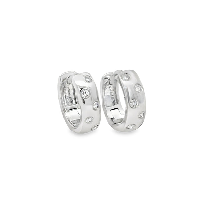 0.17 CTW Diamond Scatter 14K White Gold Huggie Hoop Earrings
